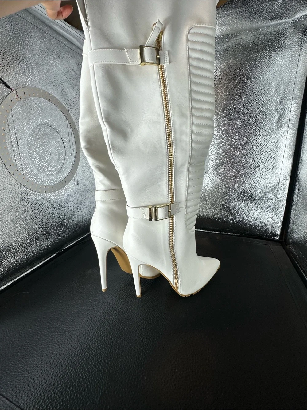 White Faux Leather Over-the-Knee Stiletto Boots